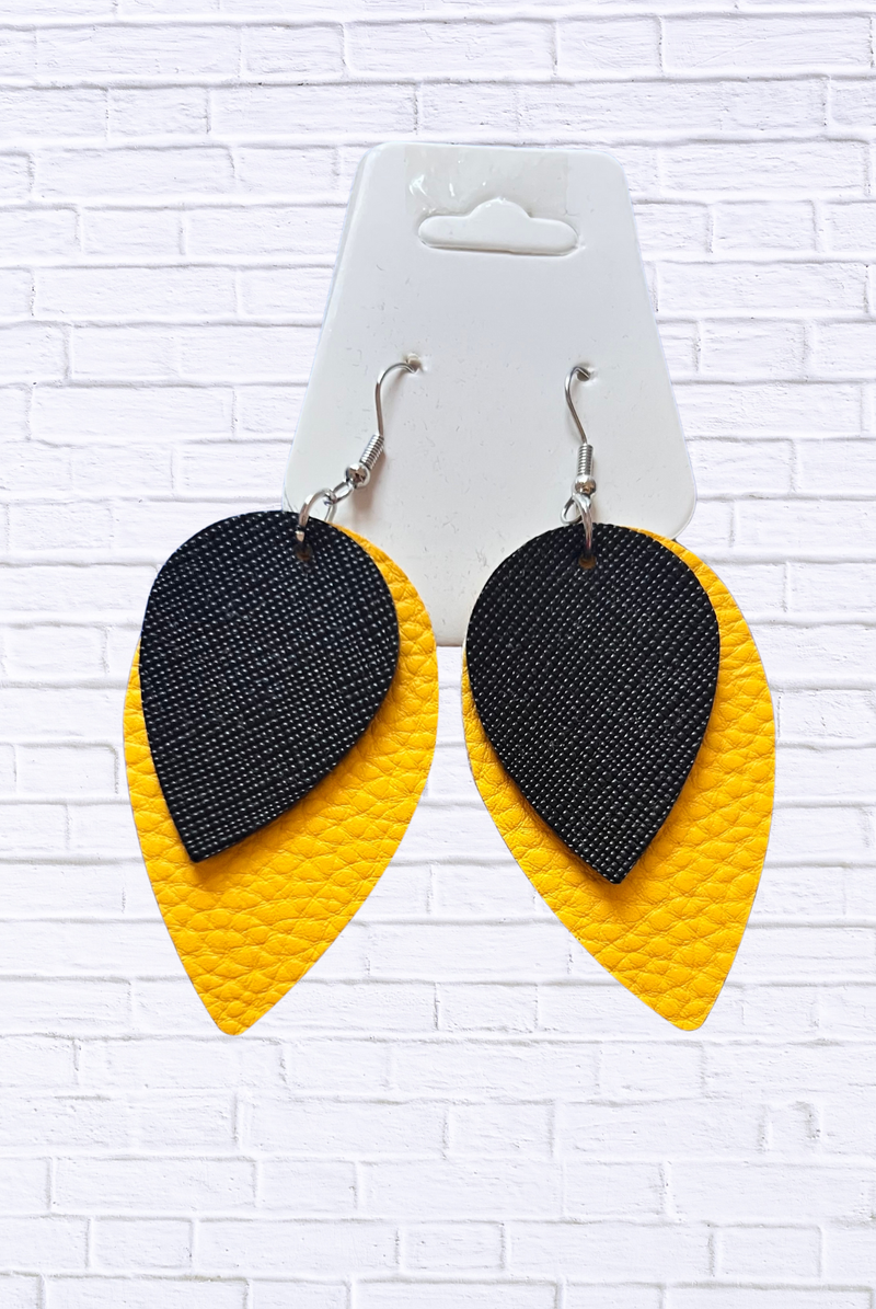 Layered Teardrop Yellow & Black Earrings