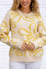 Flower Crew Neck Long Sleeve Sweater