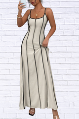 Contrast Trim Spaghetti Strap Maxi Dress (Ivory & Black)