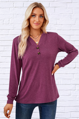 V-Neck Buttoned Long Sleeve Blouse