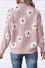 Women Floral Pattern Zip Drop Shoulder Sweater