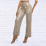 Sequin Tie Waist Straight Leg Pants