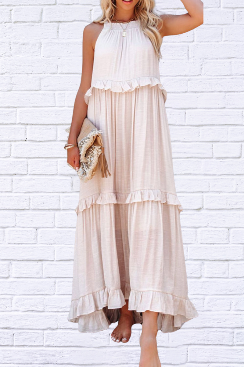 Ruffled Sleeveless Maxi Dress with Pockets