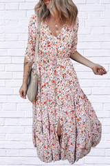 Boho Half Sleeve Floral V-Neck Maxi Dress – Free-Spirited Elegance for Every Occasion