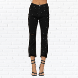 Studded Rhinestone Distressed Denim Jeans