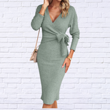 Women's V-Neck Knitted Tie Dress - Fall Fashion 2023 | Diva USA