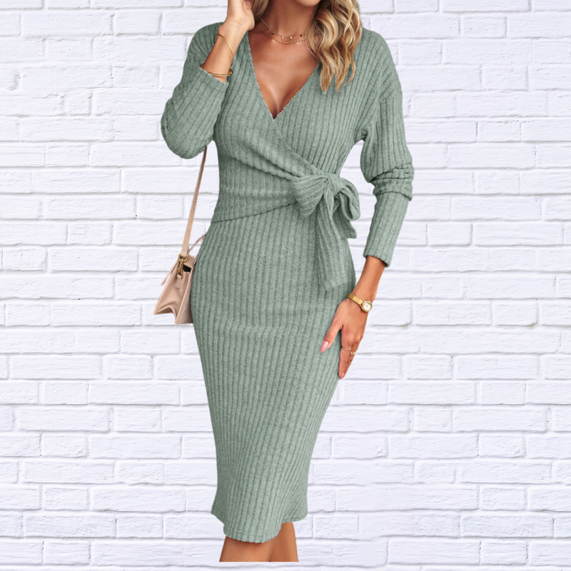 Women's V-Neck Knitted Tie Dress - Fall Fashion 2023 | Diva USA
