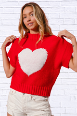 BiBi Rib Banded Heart Pattern Valentines Sweater