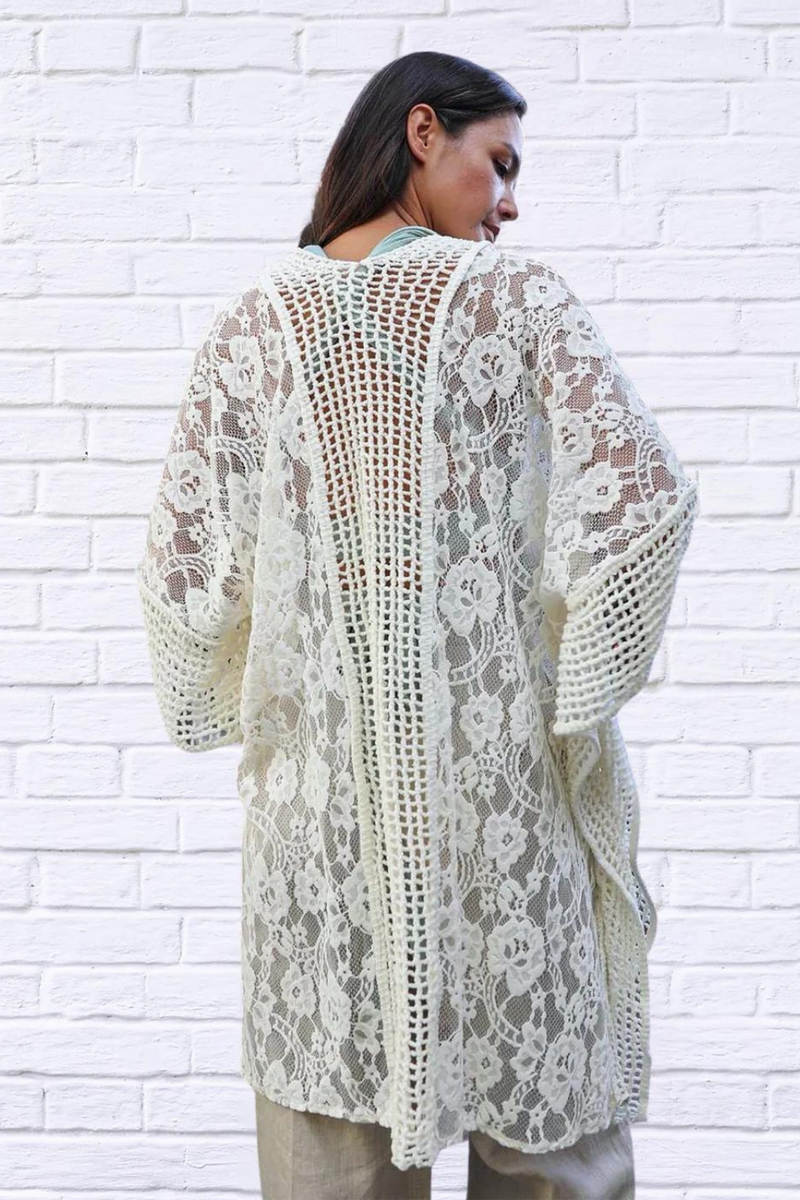Floral Lace Textured Kimono