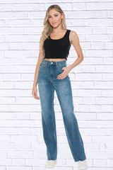 Judy Blue Full Size Tummy Control Cut Raw Hem Straight Jeans