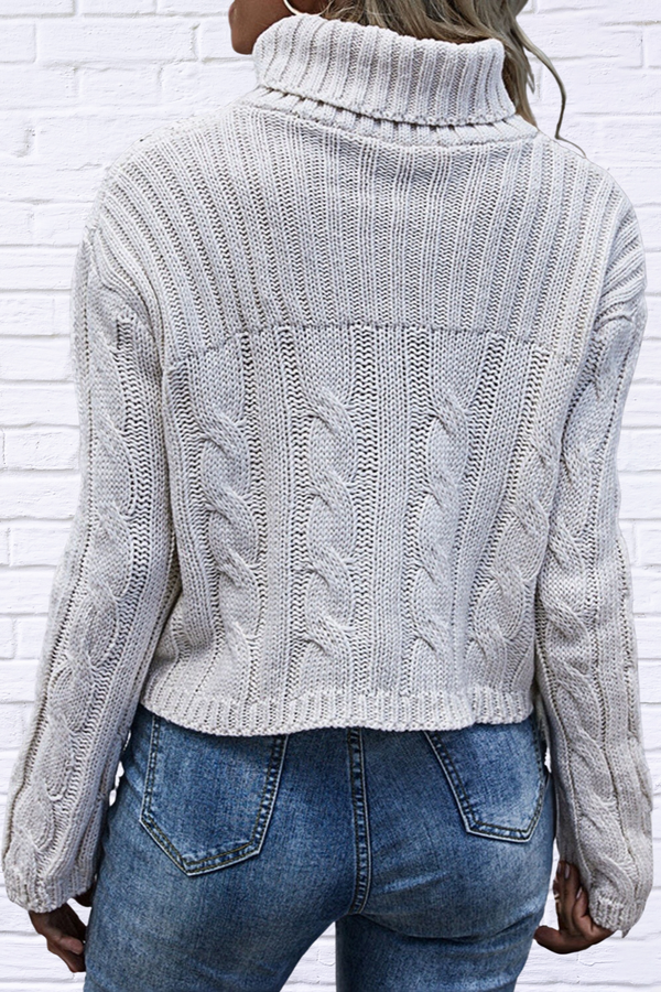 Heather Grey Cable-Knit Turtleneck Sweater