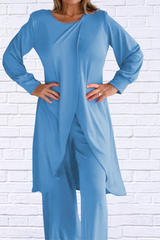 Full Size Slit Round Neck Long Sleeve Top and Pants Set