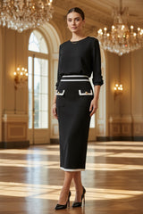 Contrast Trim Skirt (Black & White Trim Midi Skirt)