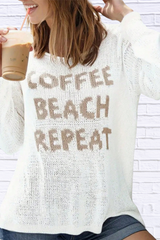 Coffee Beach Letter Side Slit Knit Top