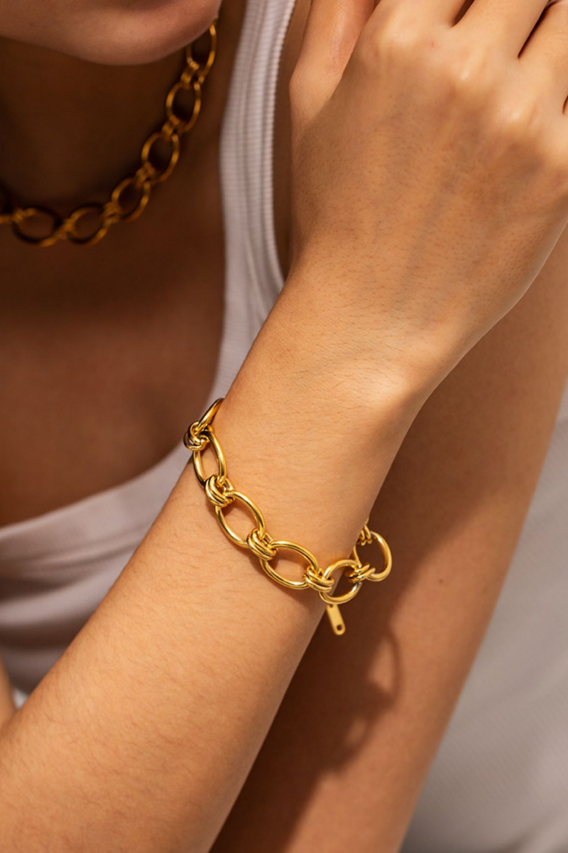 18K Gold-Plated Chunky Necklace and Bracelet Jewelry Set