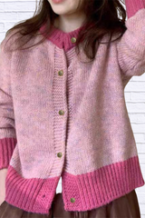 Color Block Button Up Cardigan