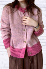 Color Block Button Up Cardigan
