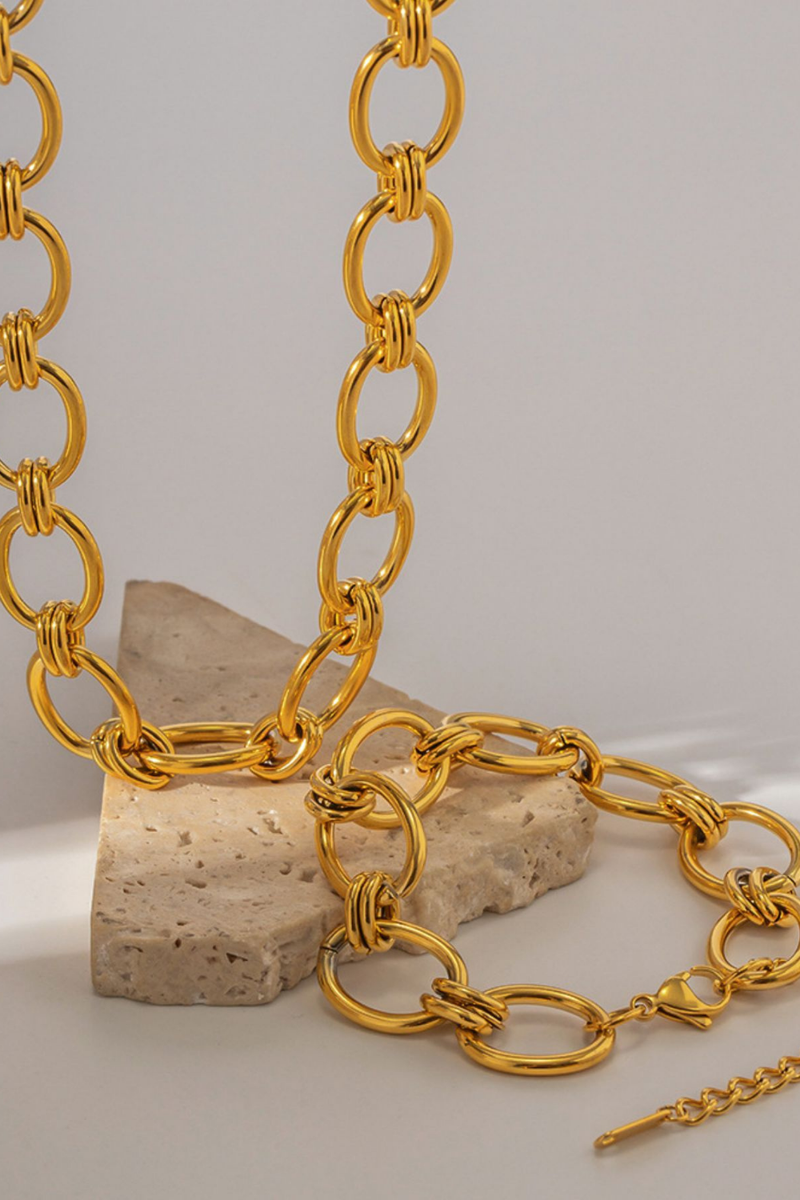 18K Gold-Plated Chunky Necklace and Bracelet Jewelry Set