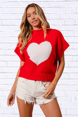 BiBi Rib Banded Heart Pattern Valentines Sweater