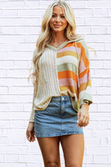 Harper Oversized Colorblock V Neck Hooded Sweater