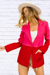 Color Block Peak Lapel Single Blazer