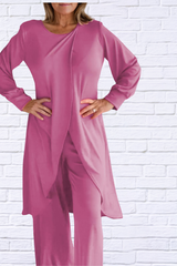 Full Size Slit Round Neck Long Sleeve Top and Pants Set