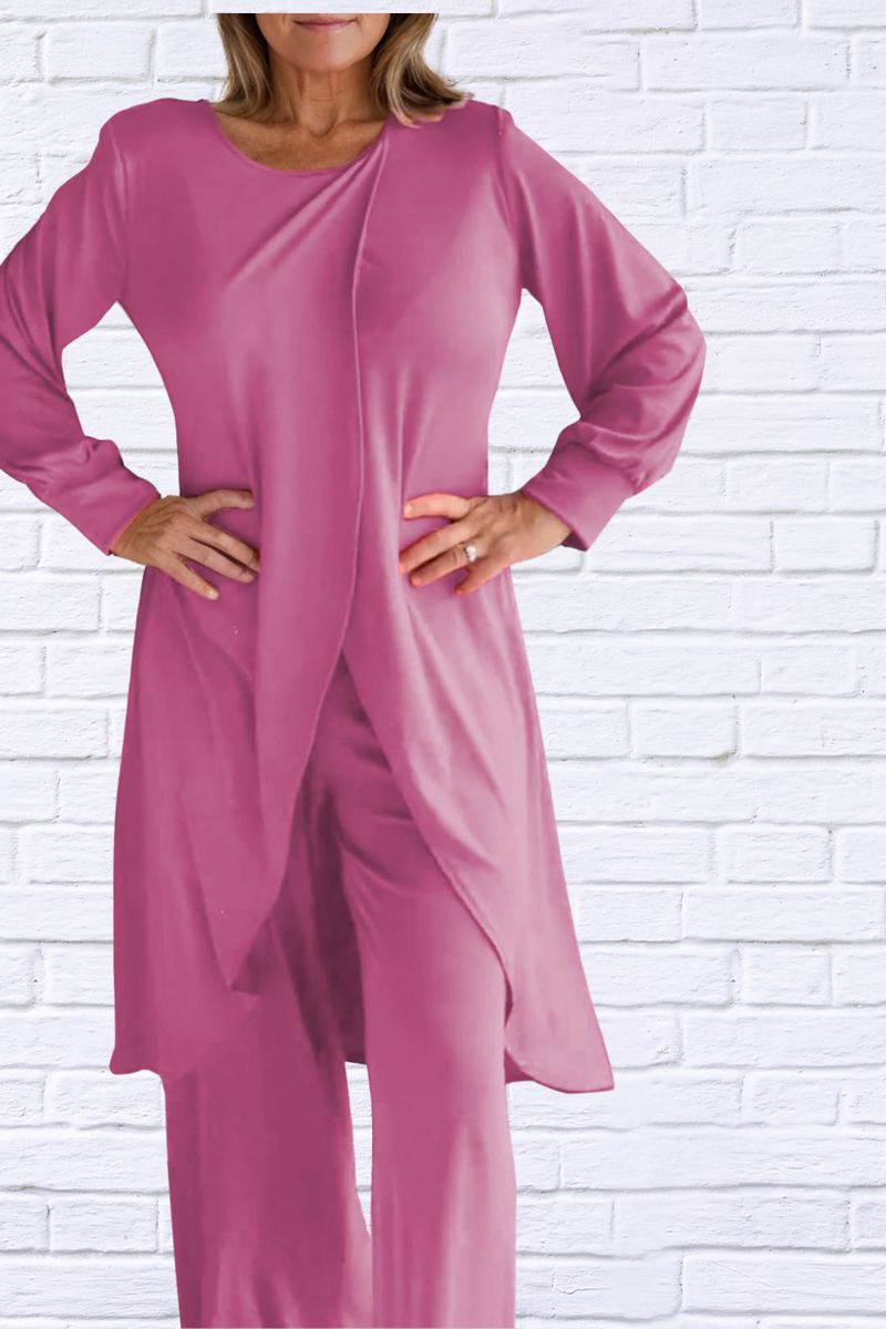 Full Size Slit Round Neck Long Sleeve Top and Pants Set