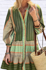 Printed Button Front Long Sleeve Dress