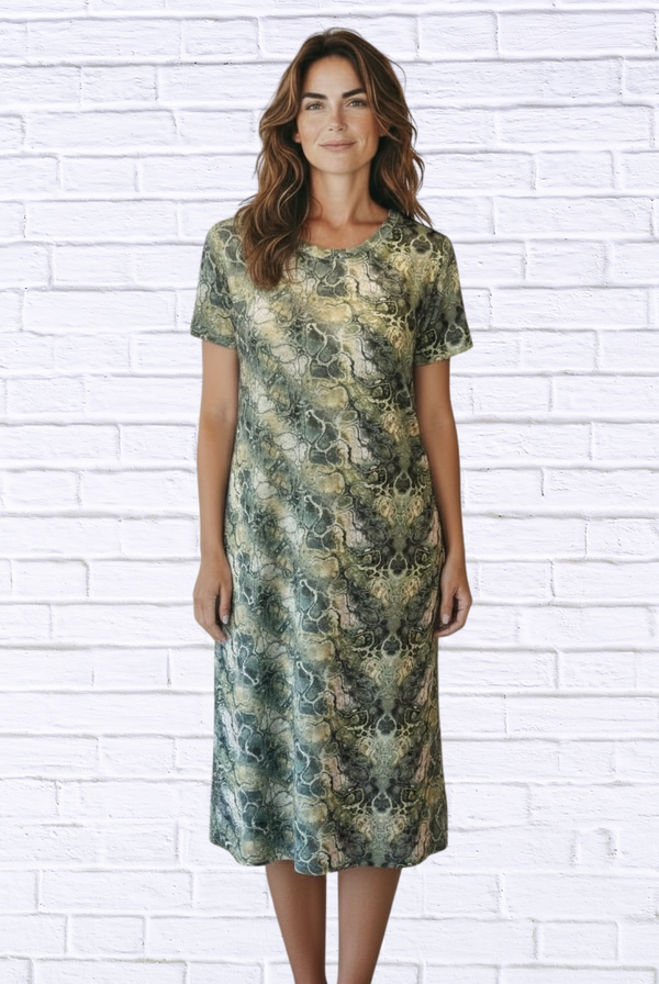 Jenneke Palm Leaf Shift Dress - Palm Green Leafs Printed on a white Back Ground