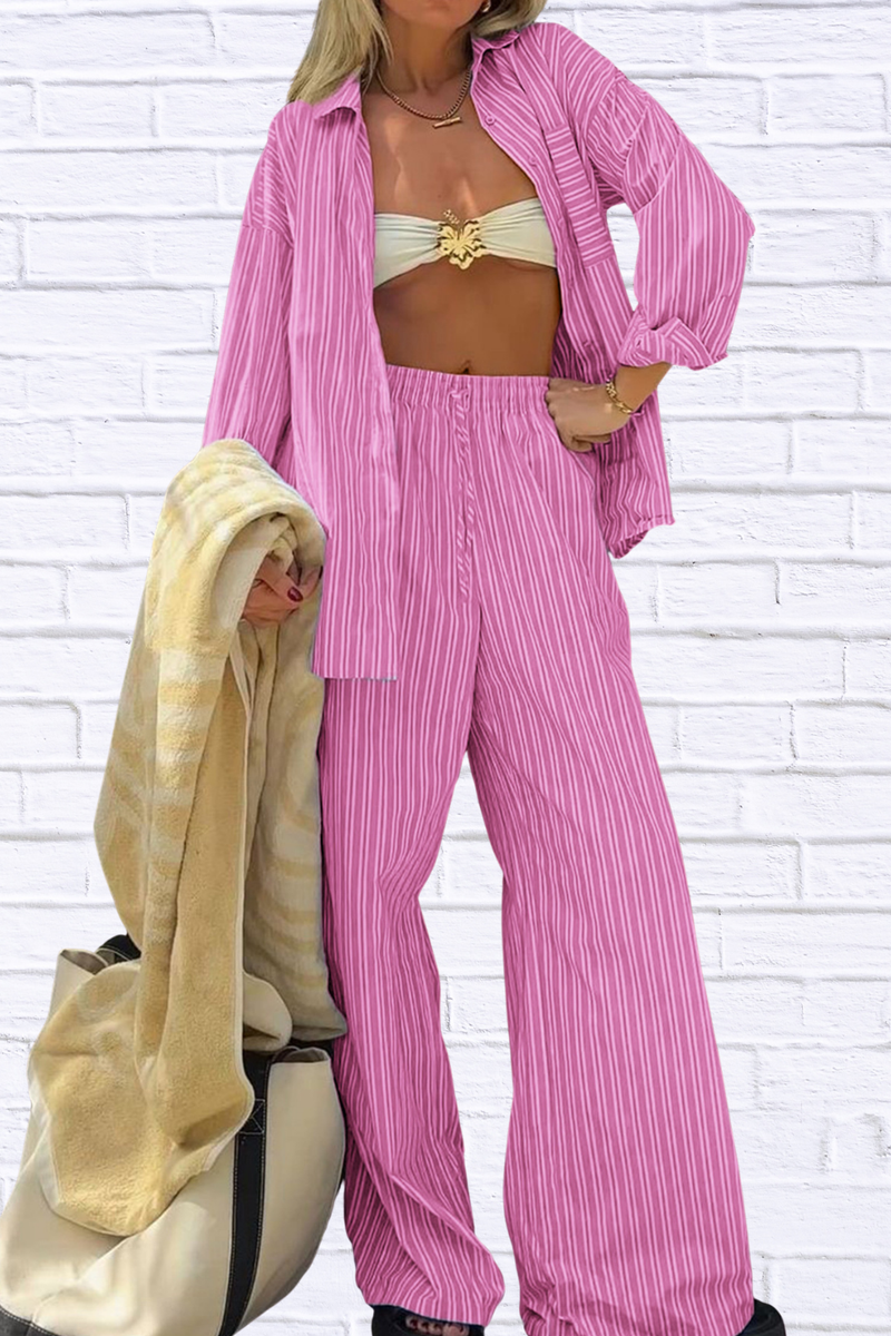 Striped Button Up Shirt and Pants Set