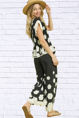 Umgee Hexagon Print Wide Leg Pants with Scalloped Hem