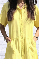 Button Front Short Sleeve Midi Dress