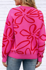 Flower Crew Neck Long Sleeve Sweater