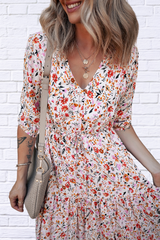 Boho Half Sleeve Floral V-Neck Maxi Dress – Free-Spirited Elegance for Every Occasion