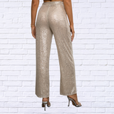 Sequin Tie Waist Straight Leg Pants