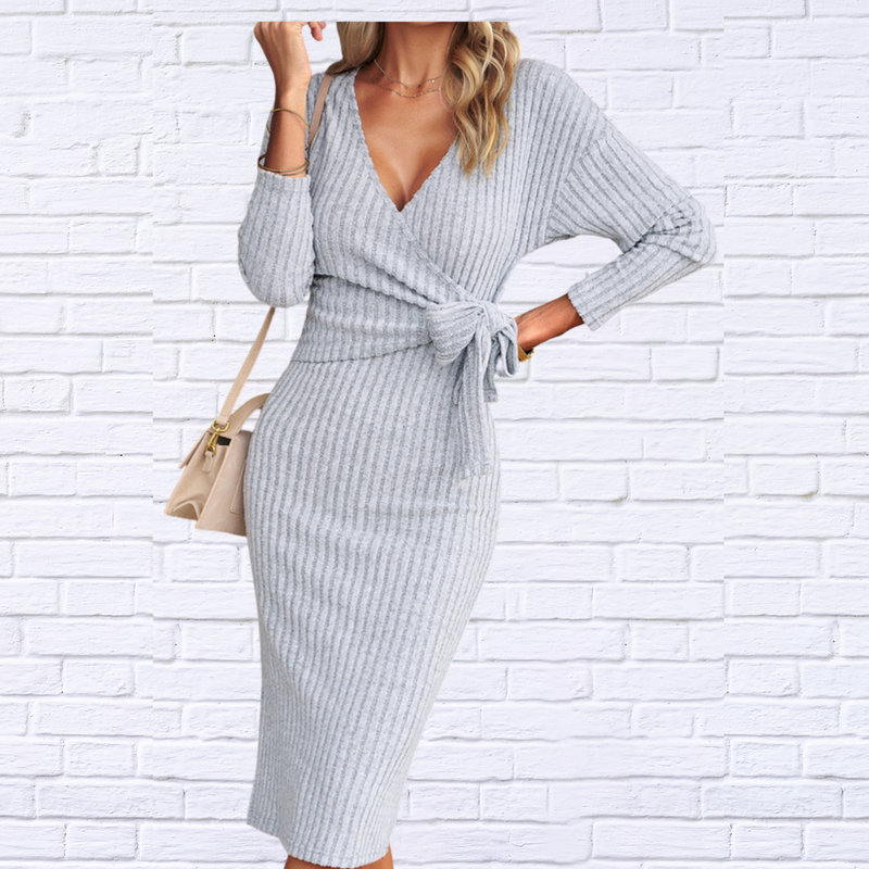 Women's V-Neck Knitted Tie Dress - Fall Fashion 2023 | Diva USA