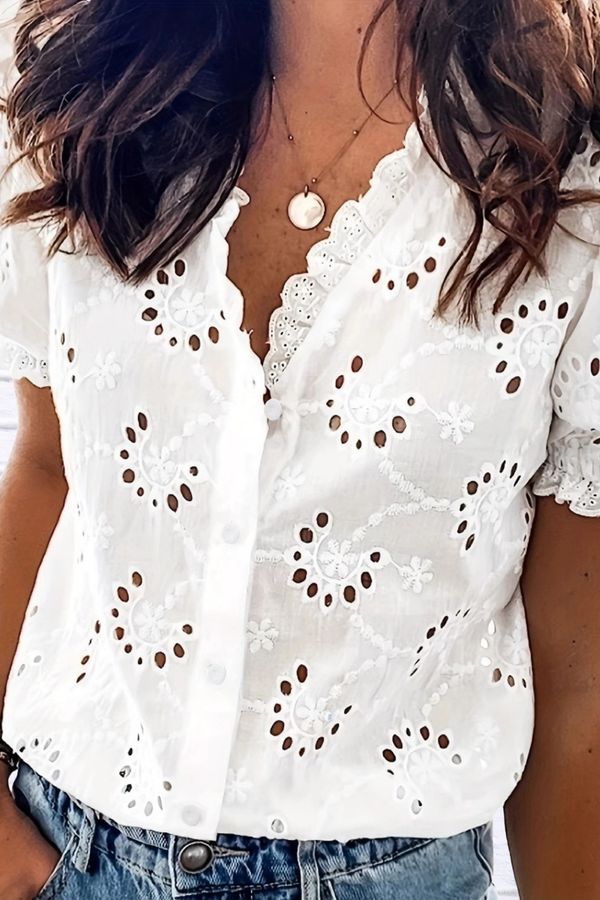 Eyelet Embroidered Short Sleeve Shirt