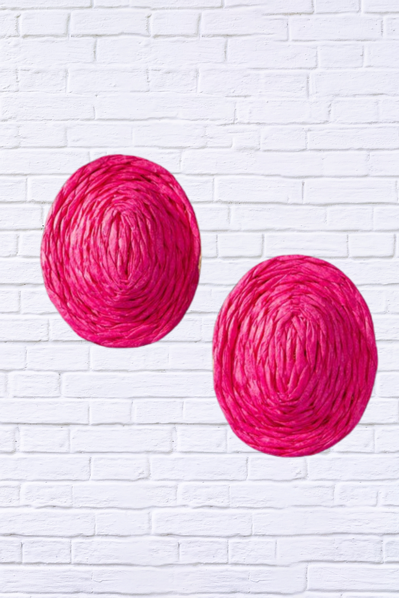 Raffia Straw Button Stud Earrings