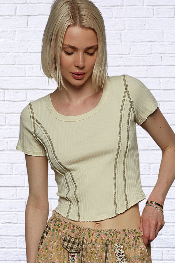 Sage Green Ribbed Cropped T-Shirt – A Fresh Take on Everyday Style