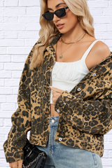 Fierce Meets Classic – Leopard Print Button Up Denim Jacket