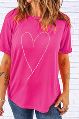 Rhinestone Heart Graphic Crew Neck Valentines Tee