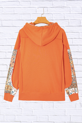 Floral Patchwork Hoodie with Drawstring