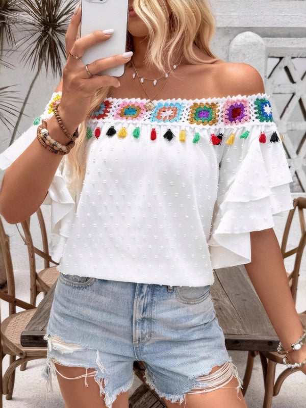 Swiss Dot Off-Shoulder Blouse