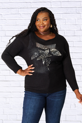 Sequin Graphic Dolman Sleeve Knit Top