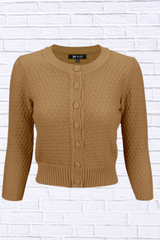 3/4 Sleeve Cute Pattern Cropped Cardigan Sweater