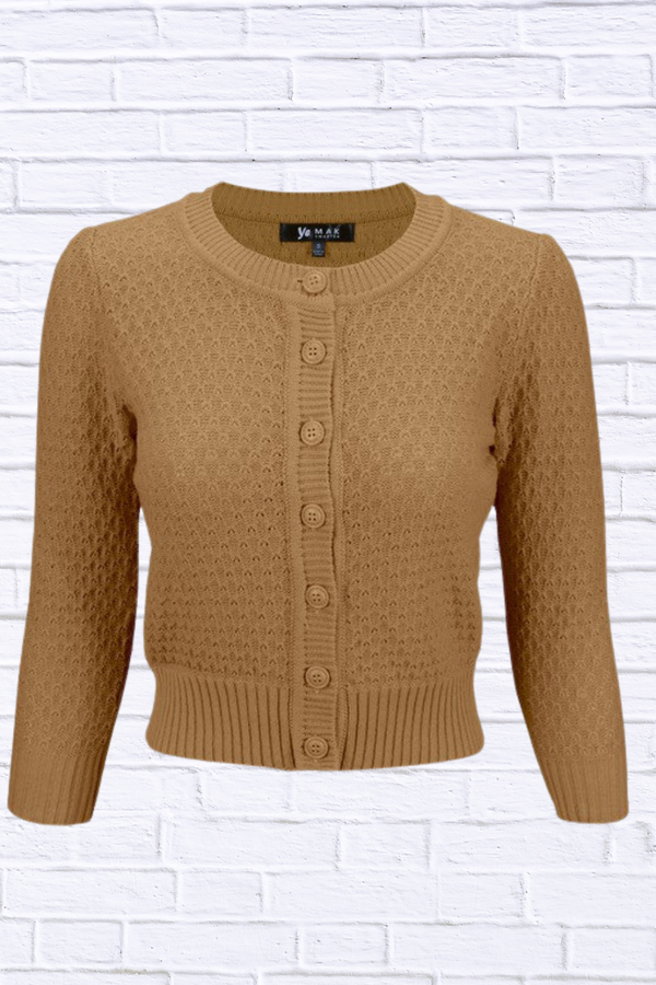 3/4 Sleeve Cute Pattern Cropped Cardigan Sweater