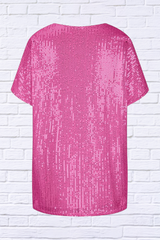 Full Size Sequin V-Neck Short Sleeve Top
