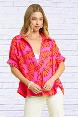 Tropical Printed Button-Up Relaxed Shirt