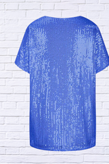 Full Size Sequin V-Neck Short Sleeve Top