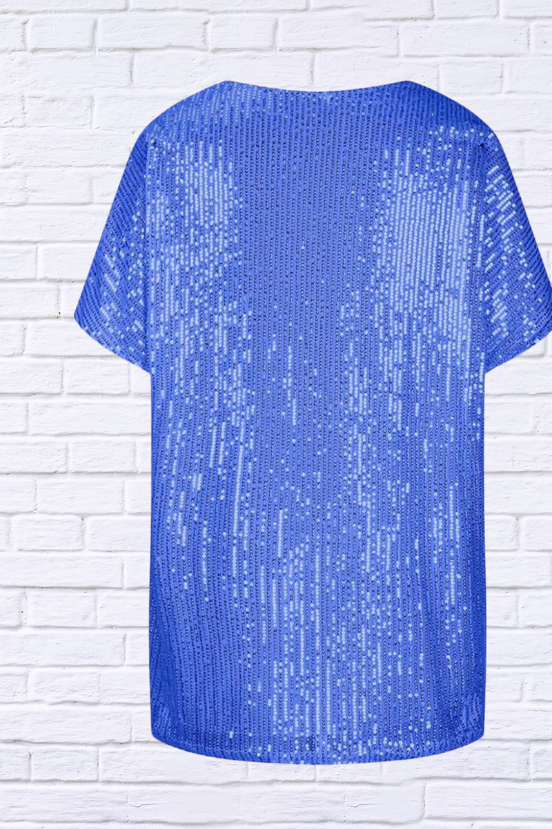 Full Size Sequin V-Neck Short Sleeve Top
